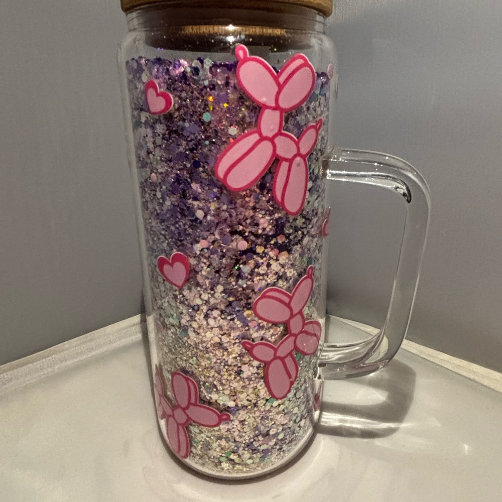 Glitter Balloon Dog Glass Tumbler